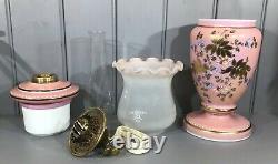 Victorian Oil Lamp Opaque Pink Hand Painted Glass Drop-in Font