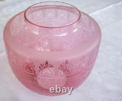 Victorian Oil Lamp Shade Acid Etched Cranberry Glass