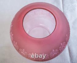 Victorian Oil Lamp Shade Acid Etched Cranberry Glass