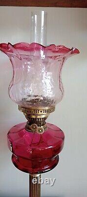 Victorian Oil Lamp With Cranberry Shade And Font