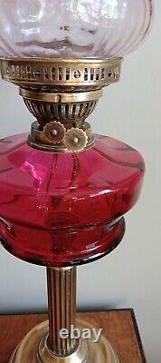 Victorian Oil Lamp With Cranberry Shade And Font