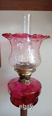 Victorian Oil Lamp With Cranberry Shade And Font