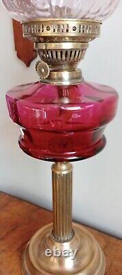 Victorian Oil Lamp With Cranberry Shade And Font