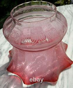 Victorian Oil LampCranberry Acid Etched Cut Glass ShadeEbony BrassDuplex