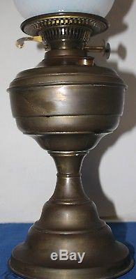 Victorian Opalescent / Vaseline Oil Lamp & Shade -pl-4132