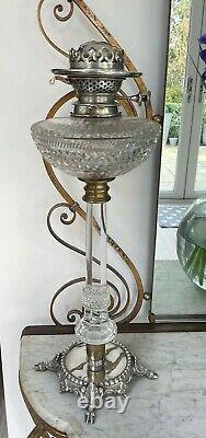 Victorian Osler glass oil lamp silver plate Hoof Feet hinks and messenger