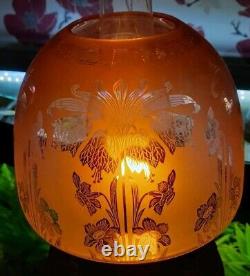 Victorian Peach/Orange Etched Glass Beehive Oil Lamp Shade, Daffodil, Perfect