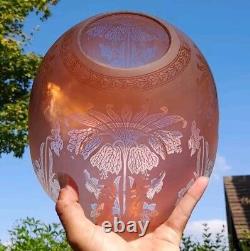 Victorian Peach/Orange Etched Glass Beehive Oil Lamp Shade, Daffodil, Perfect