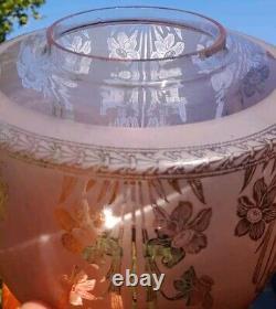 Victorian Peach/Orange Etched Glass Beehive Oil Lamp Shade, Daffodil, Perfect