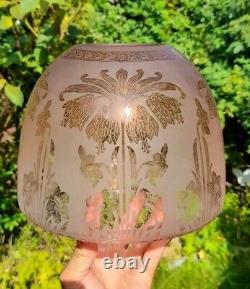 Victorian Peach/Orange Etched Glass Beehive Oil Lamp Shade, Daffodil, Perfect