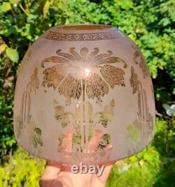 Victorian Peach/Orange Etched Glass Beehive Oil Lamp Shade, Daffodil, Perfect