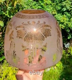 Victorian Peach/Orange Etched Glass Beehive Oil Lamp Shade, Daffodil, Perfect