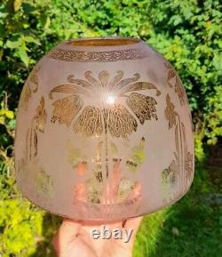 Victorian Peach/Orange Etched Glass Beehive Oil Lamp Shade, Daffodil, Perfect