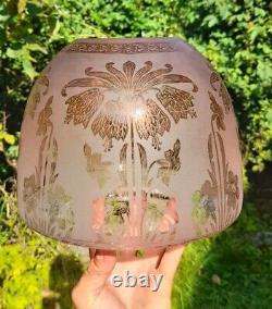 Victorian Peach/Orange Etched Glass Beehive Oil Lamp Shade, Daffodil, Perfect