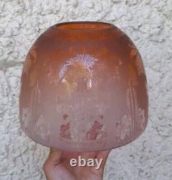 Victorian Peach/Orange Etched Glass Beehive Oil Lamp Shade, Daffodil, Perfect