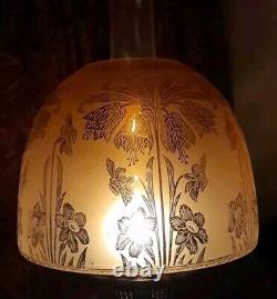 Victorian Peach/Orange Etched Glass Beehive Oil Lamp Shade, Daffodil, Perfect