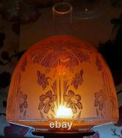 Victorian Peach/Orange Etched Glass Beehive Oil Lamp Shade, Daffodil, Perfect