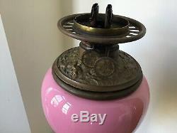Victorian Pink Cased Glass Ornate Oil Banquet GWTW Lamp