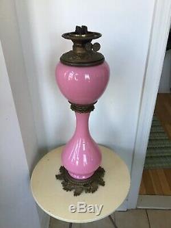 Victorian Pink Cased Glass Ornate Oil Banquet GWTW Lamp