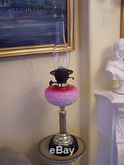 Victorian Pink/Cranberry brass oil lamp and shade