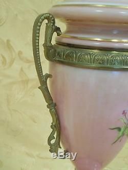 Victorian Pink Opaline Ormolu Cherub Oil Lamp with Victorian Etched Shade