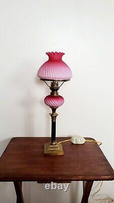 Victorian Pink Satin Glass Lamp Converted to Electricity Peg Parlor Oil Lamp 18