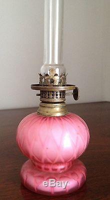 Victorian Pink Satin Glass Tiny Miniature Oil Lamp