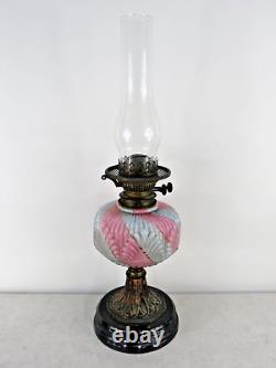 Victorian Pink and White Table Oil Lamp with Bowl and Funnel