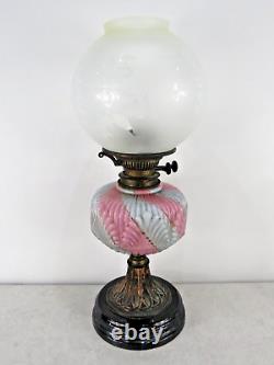 Victorian Pink and White Table Oil Lamp with Bowl and Funnel