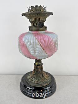 Victorian Pink and White Table Oil Lamp with Bowl and Funnel