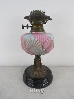 Victorian Pink and White Table Oil Lamp with Bowl and Funnel