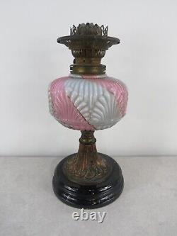 Victorian Pink and White Table Oil Lamp with Bowl and Funnel