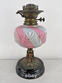 Victorian Pink and White Table Oil Lamp with Bowl and Funnel