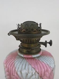 Victorian Pink and White Table Oil Lamp with Bowl and Funnel