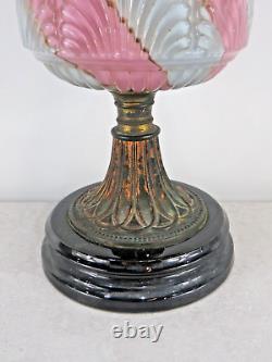 Victorian Pink and White Table Oil Lamp with Bowl and Funnel