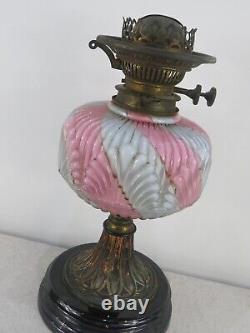 Victorian Pink and White Table Oil Lamp with Bowl and Funnel