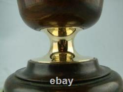 Victorian Polished Oak & Brass Oil Lamp Base, Drop In Font, Duplex Burner + Wick