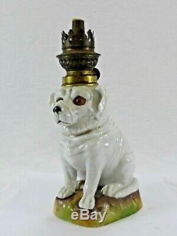 Victorian Porcelain Dog Nursery Miniature Oil Lamp