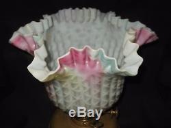 Victorian Quilted Satin Rainbow Glass Oil Lamp Shade, 4 Duplex fit. Rare shade