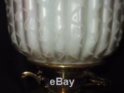 Victorian Quilted Satin Rainbow Glass Oil Lamp Shade, 4 Duplex fit. Rare shade
