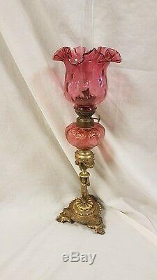 Victorian Ruby Glass Peg Oil Lamp