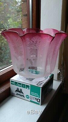 Victorian Ruby/cranberry Etched Tulip Oil Lamp Shade