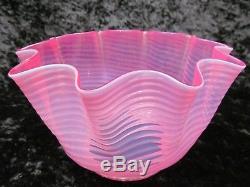 Victorian Ruffled & Ribbed Cranberry Opalescent Large Glass Oil Lamp Shade