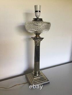 Victorian Silver Plate Column Oil Lamp