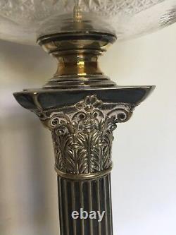 Victorian Silver Plate Column Oil Lamp