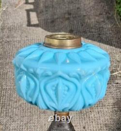 Victorian Sky Blue Molded Cased Glass Oil Lamp Font