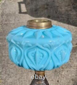 Victorian Sky Blue Molded Cased Glass Oil Lamp Font