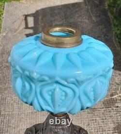 Victorian Sky Blue Molded Cased Glass Oil Lamp Font