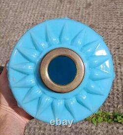 Victorian Sky Blue Molded Cased Glass Oil Lamp Font