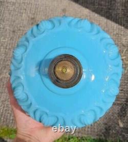 Victorian Sky Blue Molded Cased Glass Oil Lamp Font